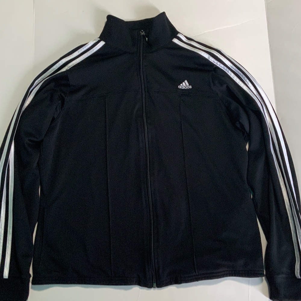 Adidas Black Women’s Athletic Jacket with White Stripes